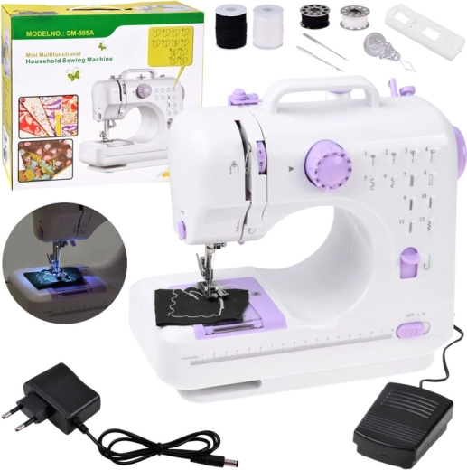 Mini naaimachine voor kinderen en beginners, 12 steken, pedaal, LED