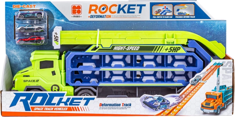 4-in-1: transporter, garage, takelwagen en lanceerhelling