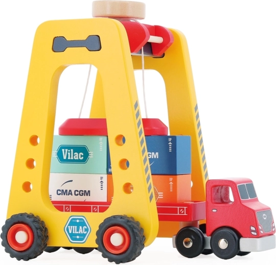 Vilac magnetische houten containerkraan met vrachtwagen