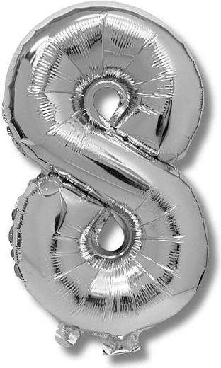Folieballon cijfer 8 zilver 40 cm