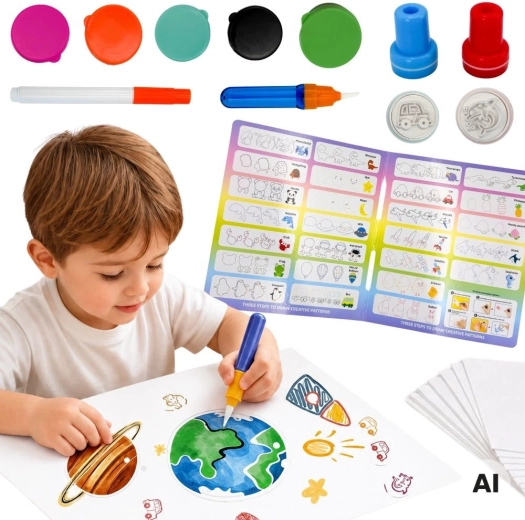 Woopie magische penseel – creatieve tekenset met stempels voor kinderen 3+ - 1 stuk