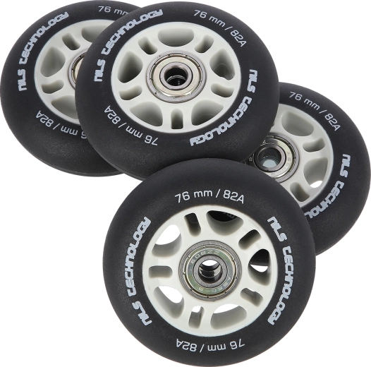 Matte wielen voor inline skates NILS Extreme 76 mm 82A met ABEC 9-lagers, zwart, set van 4 stuks