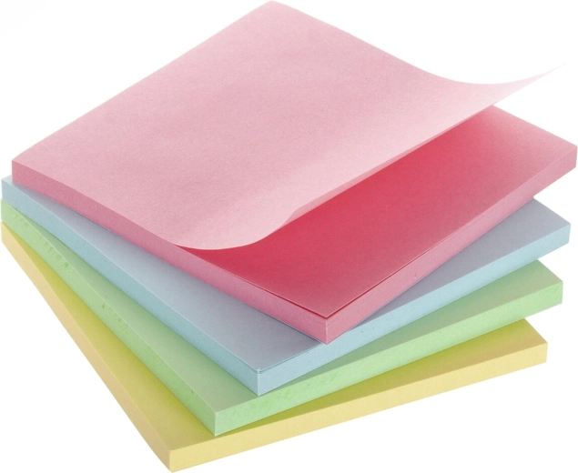 Zelfklevende notitieblokjes 7,5 × 7,5 cm, mix kleuren (4 × 50 stuks)