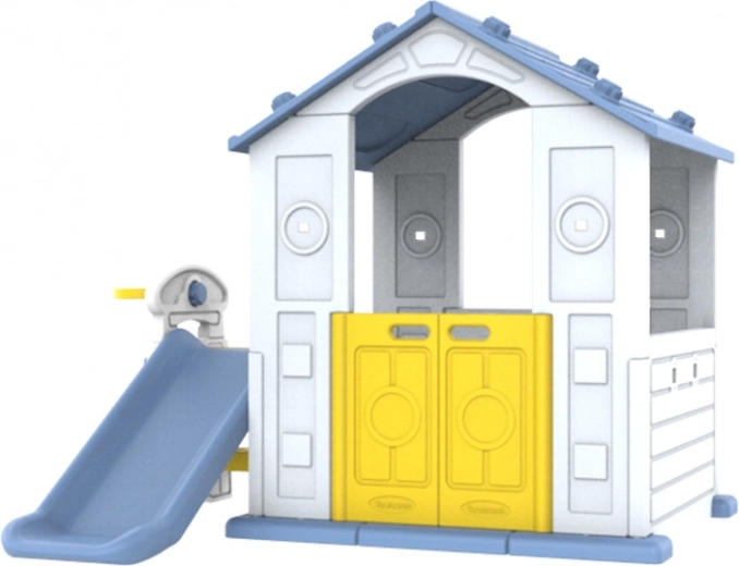 Kinderhuisje met glijbaan en gootsteen – blauw dak