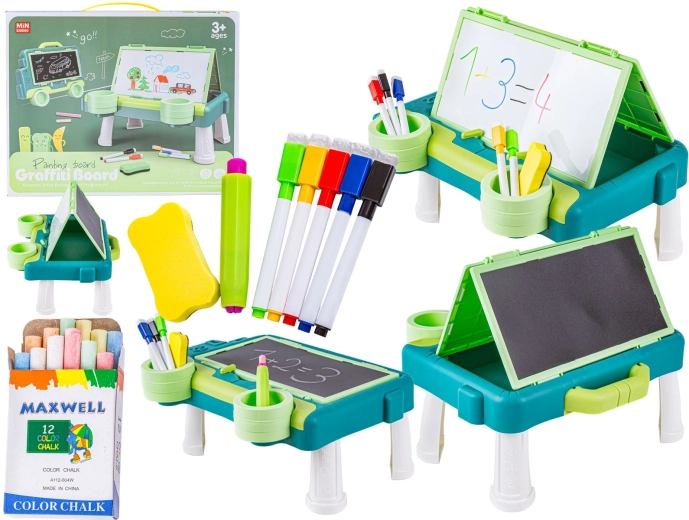 Multifunctioneel dubbelzijdig bord 2-in-1 om te tekenen en te schrijven met tafeltje (groen)