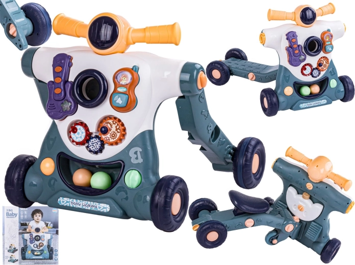 Educatieve loopwagen 3-in-1 voor kinderen (loopwagen, loopfiets, step) blauw
