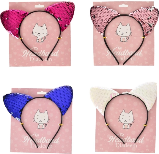 Diadeem met kattenoortjes van pailletten 16 × 16 cm