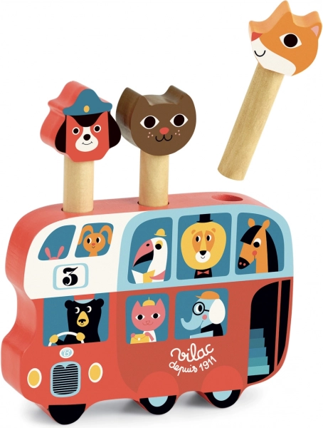 Houten uitwerpbaar spel Bus met dieren