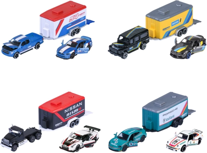 Raceauto met transportaanhanger