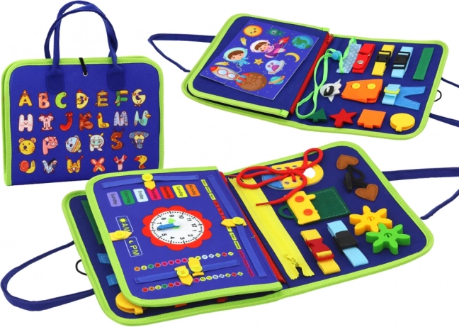 Blauwe sensorische educatieve plank voor kinderen