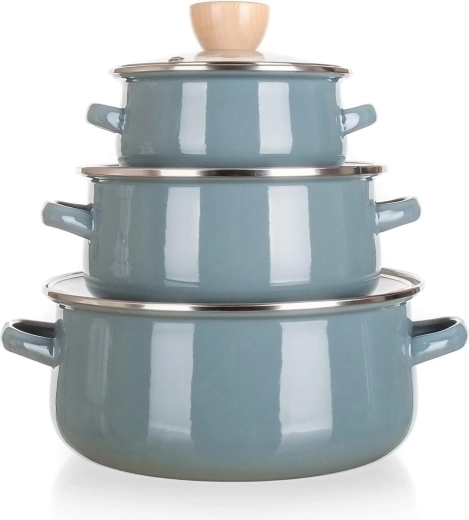 Set geëmailleerde pannen Natural Olive, 6-delig