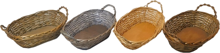 Ovale mand van gelakt riet 30 × 20 × 12 cm met handgrepen