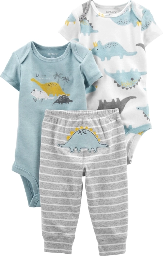 Carter's 3-delige set voor een jongetje Blue Dino – 2× rompertje met korte mouwen en joggingbroek