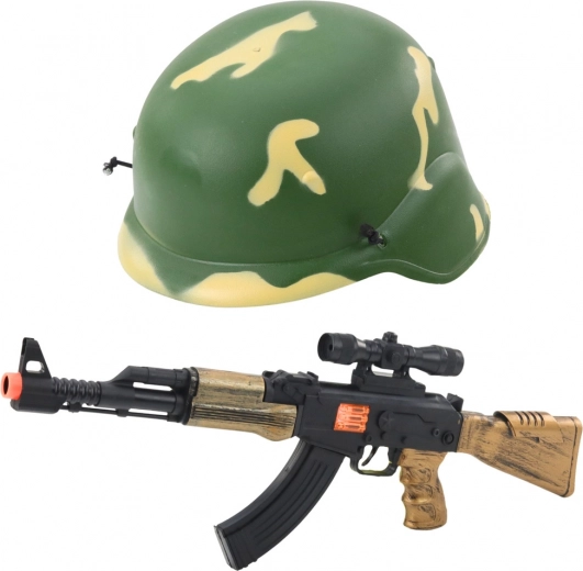 Militaire set voor kinderen met helm en geluidsgeweer