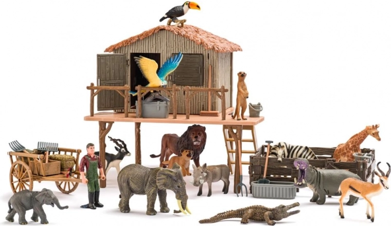 Afrikaans reddingsstation met figuren van wilde dieren