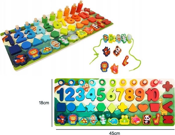 Houten educatief bord met cijfers, vormen en dieren