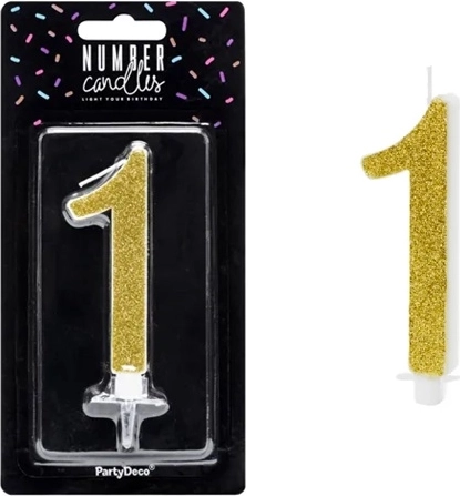 Verjaardagskaars voor taart cijfer 1 goud - 1 stuk
