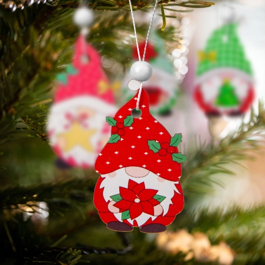 Set houten kerstversieringen met kabouters, 12 stuks