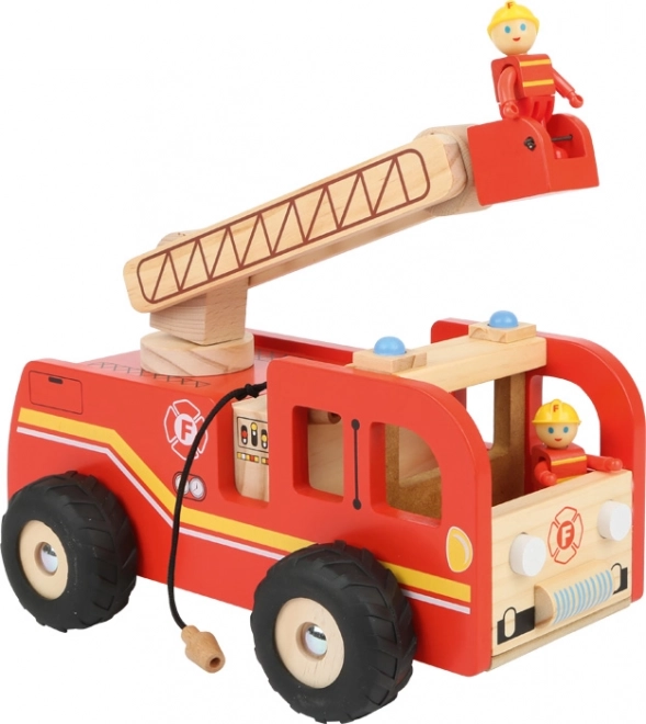 Houten brandweerauto SMALL FOOT met draaibare ladder en figuren