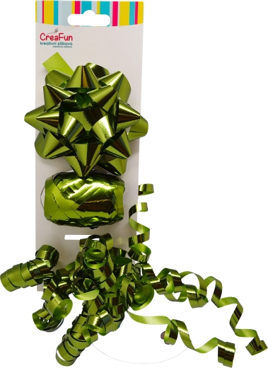 Cadeauset metallic groen 3 stuks (strik, lint, klein strikje)