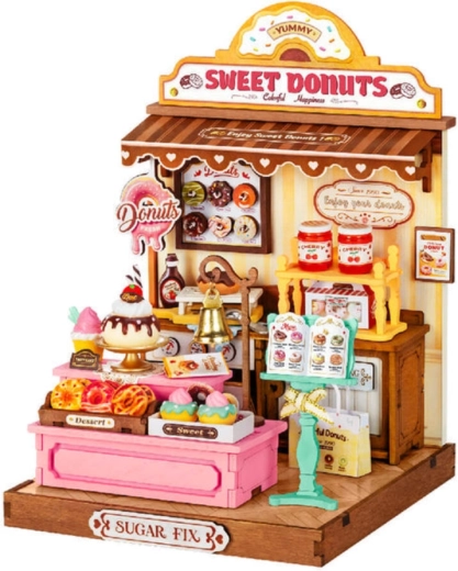 RoboTime miniatuur huisje donutwinkel – 3D houten bouwpakket