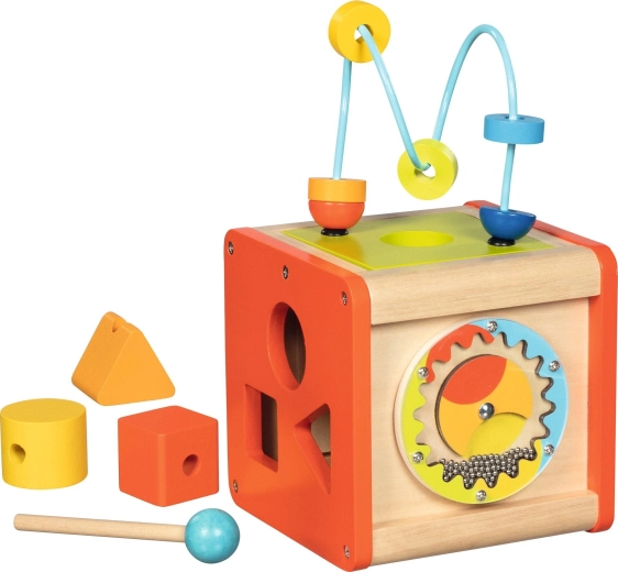 Actieve houten kubus met xylofoon