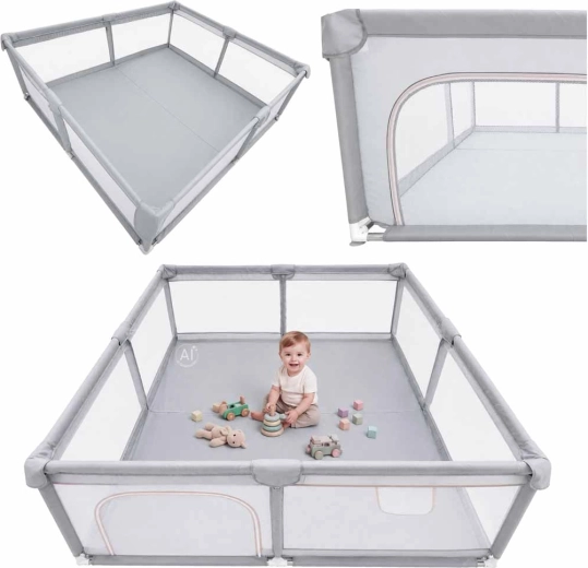 Opvouwbare kinderbox met zij-ingang met rits 180 × 200 cm, grijs