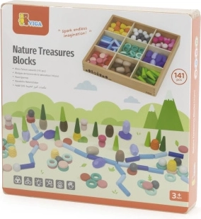 Viga Montessori educatieve houten blokken Natuurschatten, 141 onderdelen
