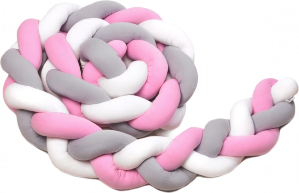 Gebreide stootrand T-TOMI 360 cm wit, grijs en roze