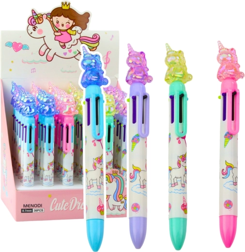 Veelkleurige balpen met eenhoorn, 6 kleuren - 1 stuk