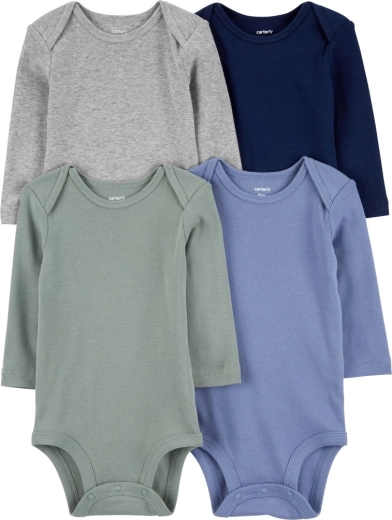 Carter’s set van rompers met lange mouwen voor jongens, blauw/groen/grijs, 4 stuks, maat 56
