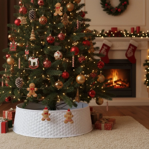 Witte kunststof afdekking voor de kerstboomstandaard