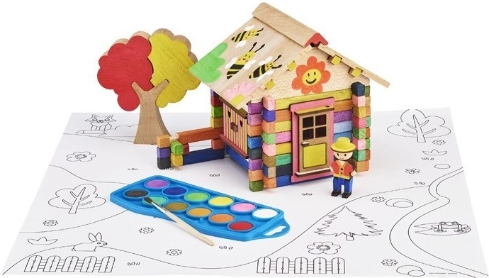 Jeujura houten bouwset huisje om te beschilderen (85 onderdelen)