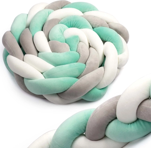 Gevlochten bedbumper Ricokids 2 m – mintgrijs