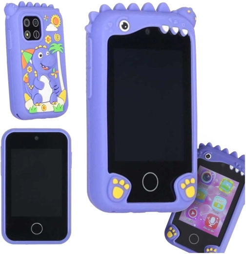 Touchscreen-smartphone voor kinderen met foto- en videocamera, 8GB microSD, blauwe dinosaurus