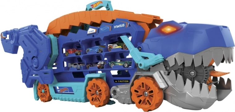 Hot Wheels T-Rex Mega Transporter – dinosaurusdrager en racebaan