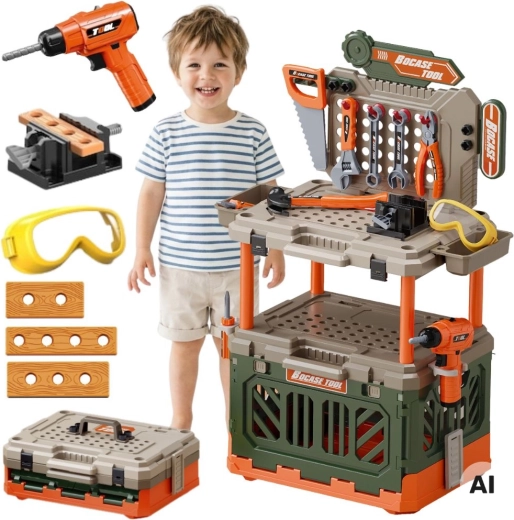 Woopie kinderwerkbank 4-in-1 met elektrische boormachine en accessoires 90 stuks