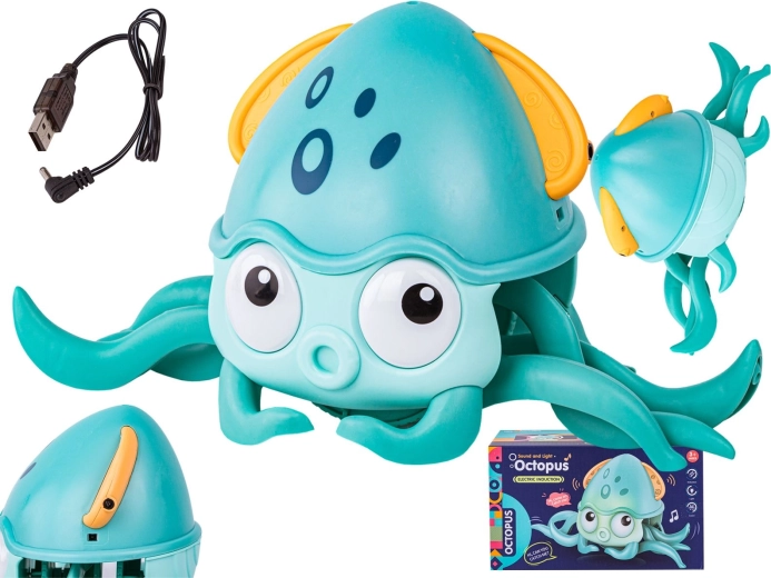 Interactieve wegrennende kruipende octopus met lichtjes en melodieën - blauw - 1 stuk