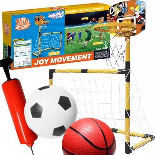 Woopie 2-in-1 set basketbal en voetbaldoel met ballen en pomp