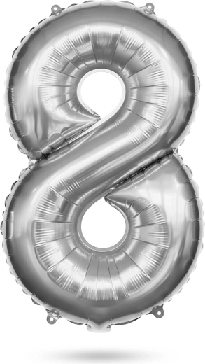 Verjaardagsfolieballon nummer 8 zilver 40 inch