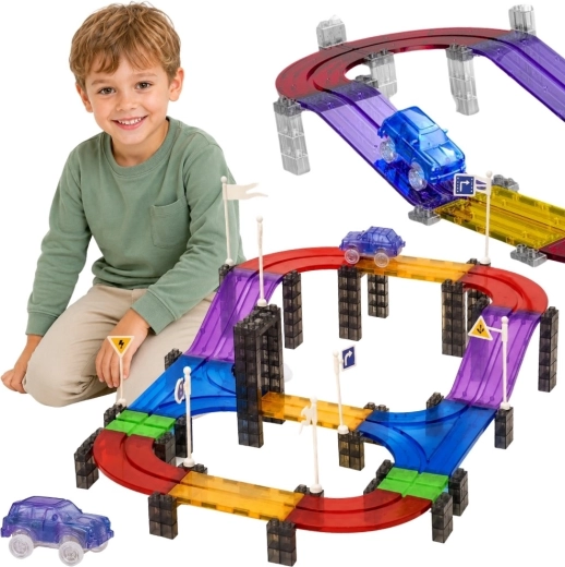 Woopie magnetische racebaan met lichtgevende auto, 137 onderdelen