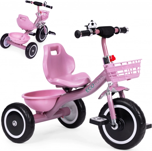 Kinderdriewieler met antislip handgrepen, bel en mandje, roze ECOTOYS