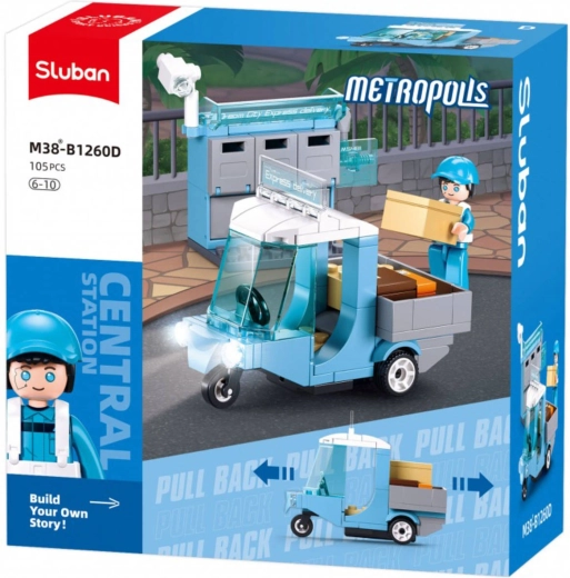 Sluban Metropolis postwagen met pull-back (terugtrek) 105 onderdelen + figuur