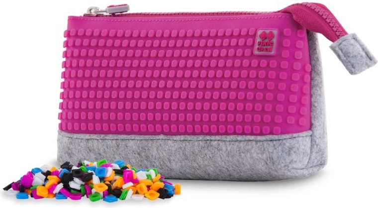 Pixie Crew groot etui grijs met fuchsiakleurig paneel