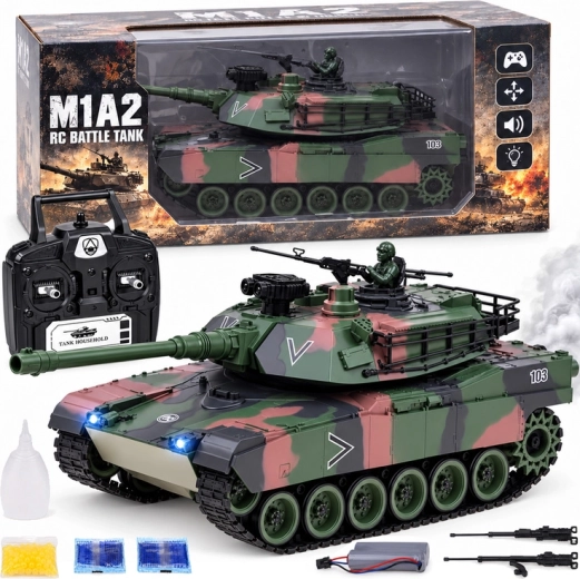 Op afstand bestuurbare tank Abrams M1A1 RC 2,4 GHz 45 cm – schieten, rook, geluid en licht