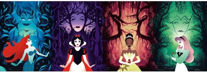 Panoramische puzzel CLEMENTONI Disney-prinsessen en schurken 1000 stukjes