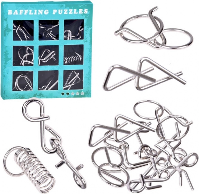 Set metalen draadpuzzels – 9 stuks
