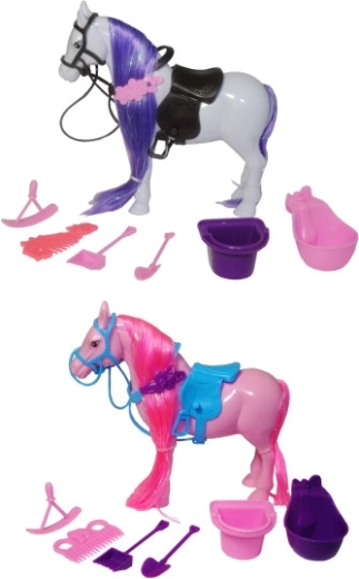 Plastic paardje met accessoires voor poppen