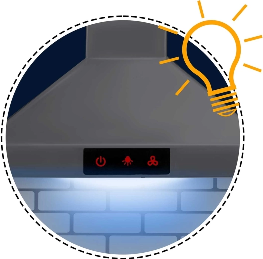 Verlichte afzuigkap met bedieningspaneel