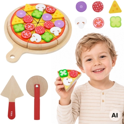 Viga houten pizzaset om te snijden en te serveren voor kinderen 27 delen 18m+